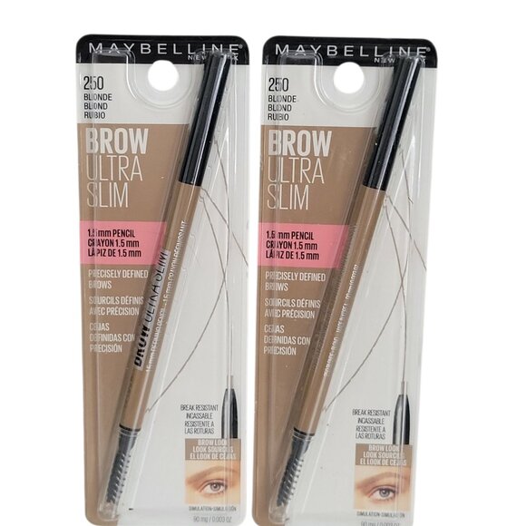 2 Pack Maybelline Brow Ultra Slim Eyebrow Definer Pencil 250 BLONDE New SEALED - Picture 1 of 5